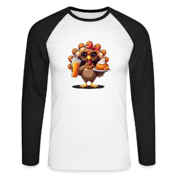Thanksgiving Turkey with Sunglasses - Unisex Long Sleeve Baseball T-Shirt - white/black - Front - Nik (191cm)