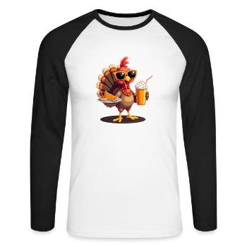 Thanksgiving Turkey with Sunglasses - Unisex Long Sleeve Baseball T-Shirt - white/black - Front - Nik (191cm)