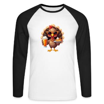 Dinde de Thanksgiving avec lunettes de soleil - T-shirt baseball manches longues Homme - blanc/noir - Devant - Nik (191cm)