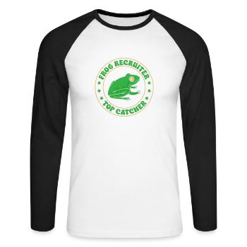 Frog Catcher Recruiter Top Frog - Unisex Baseballshirt langarm - Weiß/Schwarz - Vorne - Nik (191cm)