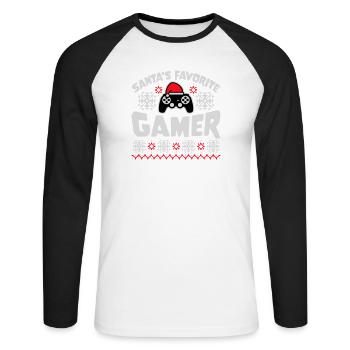 Santa's Favorite Gamer Controller Weihnachten Nerd - Unisex Baseballshirt langarm - Weiß/Schwarz - Vorne - Nik (191cm)