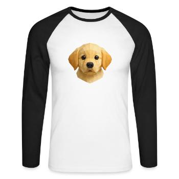 Süßer Golden Retriever Welpe – Polygon Hundedesign - Unisex Baseballshirt langarm - Weiß/Schwarz - Vorne - Nik (191cm)
