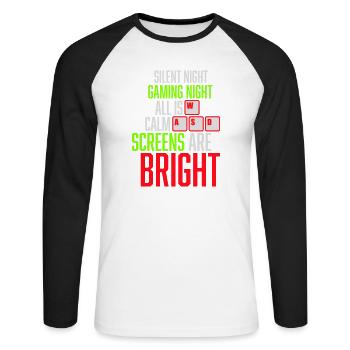 Silent Night Gaming Night All Calm Screens Bright - Unisex Long Sleeve Baseball T-Shirt - white/black - Front - Nik (191cm)