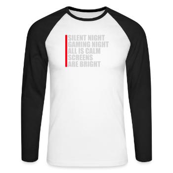 Silent Night Gaming Night All Calm Screens Bright - Unisex Long Sleeve Baseball T-Shirt - white/black - Front - Nik (191cm)