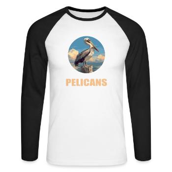 Pelicans Pelican - Unisex Long Sleeve Baseball T-Shirt - white/black - Front - Nik (191cm)