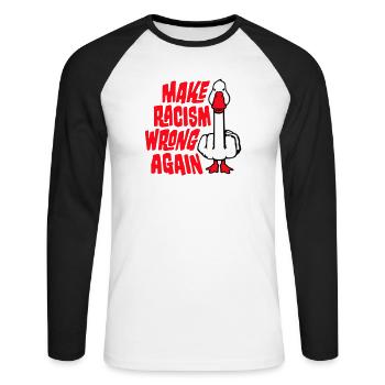 Goose Make Racism Wrong Again Militant du Majeur - T-shirt baseball manches longues Homme - blanc/noir - Devant - Nik (191cm)