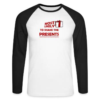 Le plus susceptible de secouer les cadeaux Noël Fun - T-shirt baseball manches longues Homme - blanc/noir - Devant - Nik (191cm)
