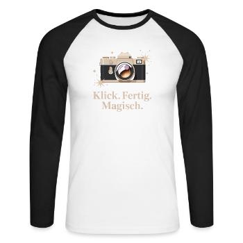 Click Done Amateurs d’appareils photo rétro magiques - T-shirt baseball manches longues Homme - blanc/noir - Devant - Nik (191cm)