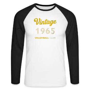 Vintage 1965 – Volleyball Club Retro Geburtsjahr - Unisex Baseballshirt langarm - Weiß/Schwarz - Vorne - Nik (191cm)