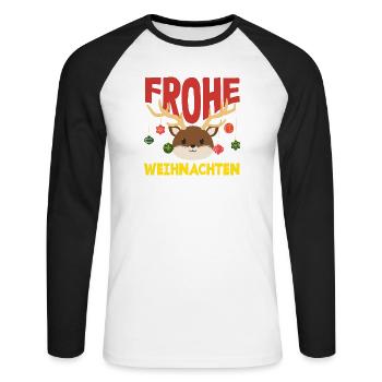 Corgi Joyeux Noël avec chapeau de Père Noël - T-shirt baseball manches longues Homme - blanc/noir - Devant - Nik (191cm)