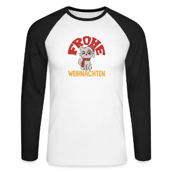 Joyeux Noël chat avec chapeau de Père Noël - T-shirt baseball manches longues Homme - blanc/noir - Devant - Nik (191cm)