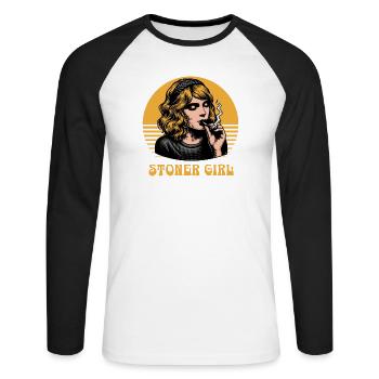 Stoner Girl  - Unisex Baseballshirt langarm - Weiß/Schwarz - Vorne - Nik (191cm)