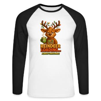 Reindeer Loading – Lustiges Weihnachts Rentier  - Unisex Baseballshirt langarm - Weiß/Schwarz - Vorne - Nik (191cm)