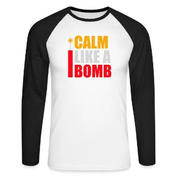 Calm Like Bomb Paradox Irony Humor Explosive Joke - Unisex Long Sleeve Baseball T-Shirt - white/black - Front - Nik (191cm)