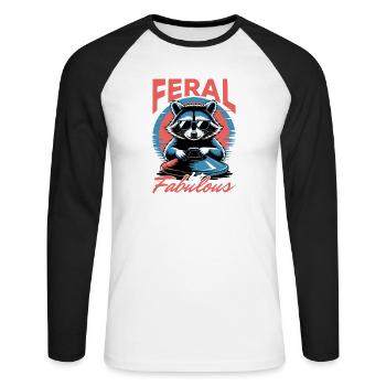 Funny Raccoon - Unisex Baseballshirt langarm - Weiß/Schwarz - Vorne - Nik (191cm)
