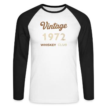 Vintage 1972 – Whiskey Club Retro Geburtsjahr - Unisex Baseballshirt langarm - Weiß/Schwarz - Vorne - Nik (191cm)
