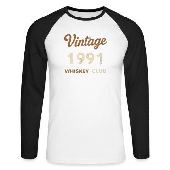Millésime 1991 – Whiskey Club Rétro Année de naissance - T-shirt baseball manches longues Homme - blanc/noir - Devant - Nik (191cm)