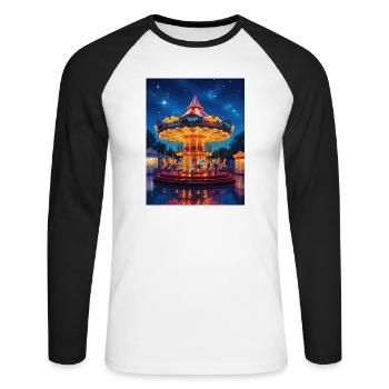 Carrousel nocturne sous la lueur des lumières - T-shirt baseball manches longues Homme - blanc/noir - Devant - Nik (191cm)