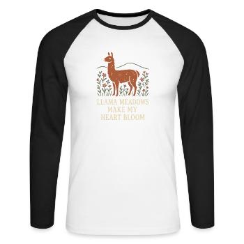Cottagecore Lama Esthétique Mignon Animal de la Ferme - T-shirt baseball manches longues Homme - blanc/noir - Devant - Nik (191cm)