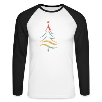 Bunter Weihnachtsbaum Pinselstriche - Unisex Baseballshirt langarm - Weiß/Schwarz - Vorne - Nik (191cm)