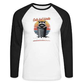 Funny Raccoon - Unisex Baseballshirt langarm - Weiß/Schwarz - Vorne - Nik (191cm)