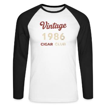 Vintage 1986 Cigar Club Rétro Naissance Année Cadeau - T-shirt baseball manches longues Homme - blanc/noir - Devant - Nik (191cm)