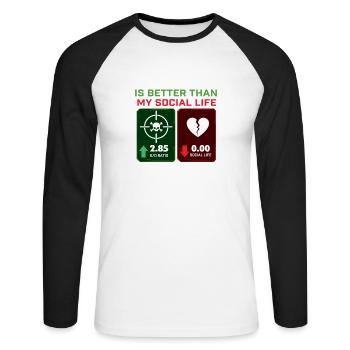 Rapport K/D meilleur que ma vie sociale Gamer Gaming - T-shirt baseball manches longues Homme - blanc/noir - Devant - Nik (191cm)