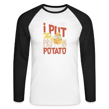 Taters Over Haters Kartoffel - Unisex Baseballshirt langarm - Weiß/Schwarz - Vorne - Nik (191cm)