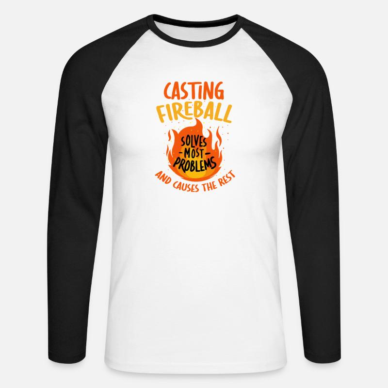 Casting Fireball Solves Problems RPG Gaming  - Unisex Long Sleeve Baseball T-Shirt - white/black