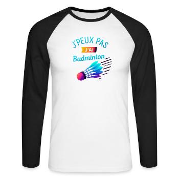 Jpeux Pas Jai Badminton - T-shirt baseball manches longues Homme - blanc/noir - Devant - Nik (191cm)