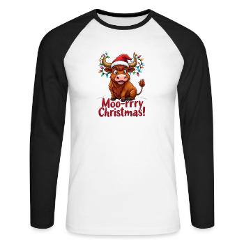  Moo-rrry Christmas Fröhlicher Weihnachtsgruß Mit - Unisex Baseballshirt langarm - Weiß/Schwarz - Vorne - Nik (191cm)