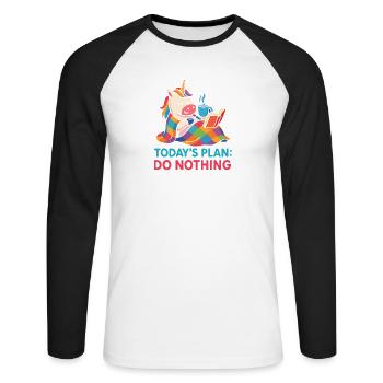 Lazy Unicorn Cozy Day Cute Relax Tee - Unisex Long Sleeve Baseball T-Shirt - white/black - Front - Nik (191cm)