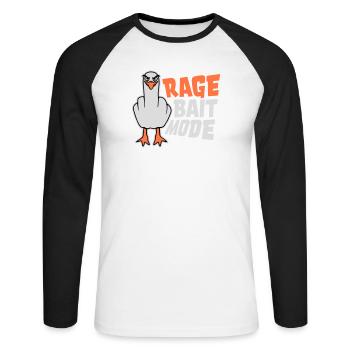 Rage Appât Mode Mouette Oiseau Méchant Drôle Provocation - T-shirt baseball manches longues Homme - blanc/noir - Devant - Nik (191cm)