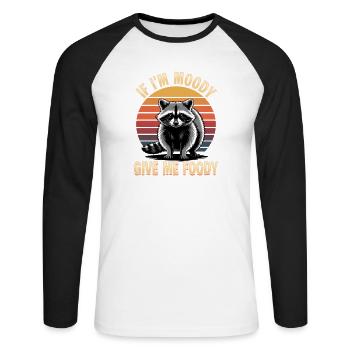 Funny Raccoon - Unisex Baseballshirt langarm - Weiß/Schwarz - Vorne - Nik (191cm)