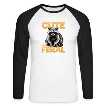 Funny Raccoon - Unisex Baseballshirt langarm - Weiß/Schwarz - Vorne - Nik (191cm)