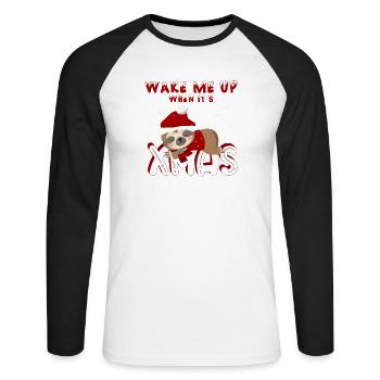 Sloth – Wake Me Up When It's Xmas - Unisex Long Sleeve Baseball T-Shirt - white/black - Front - Nik (191cm)