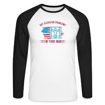 Elevator Technician I ́m Your Man Engineer USA Gift - Unisex Long Sleeve Baseball T-Shirt - white/black - Front - Nik (191cm)