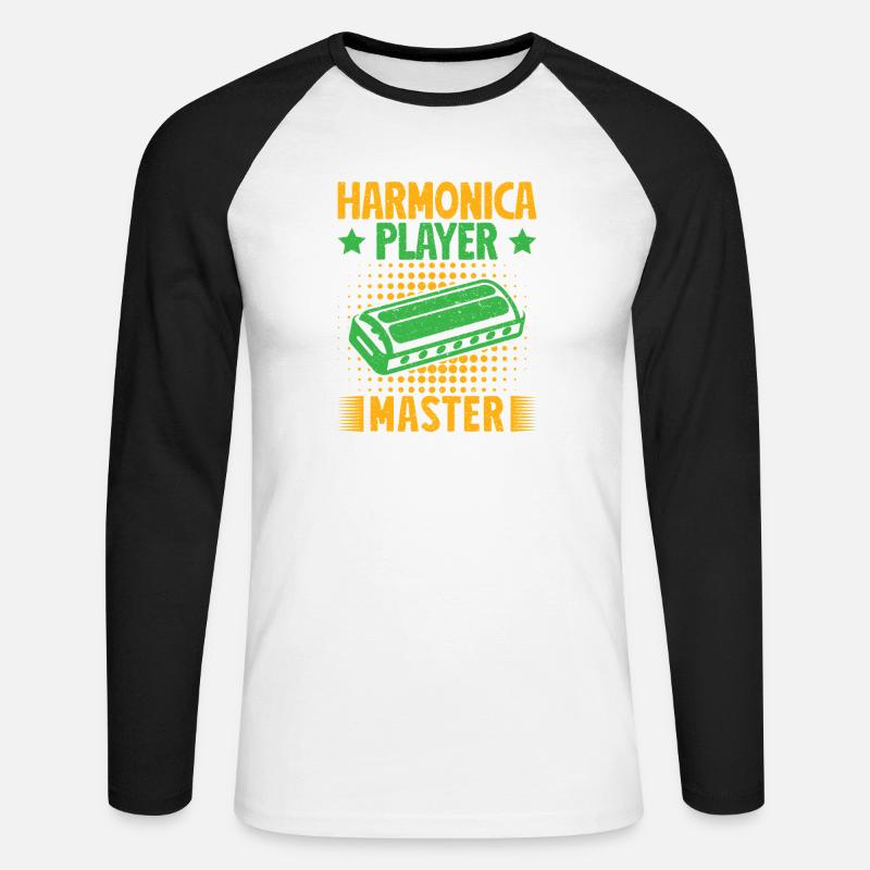 Funny Harmonica Player Master Harmonica - Unisex Long Sleeve Baseball T-Shirt - white/black