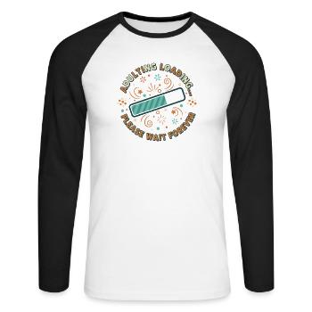Adulting Loading Party - Unisex Baseballshirt langarm - Weiß/Schwarz - Vorne - Nik (191cm)