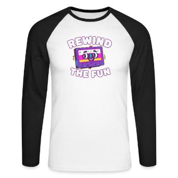 Rewind The Fun Cassette - Unisex Long Sleeve Baseball T-Shirt - white/black - Front - Nik (191cm)