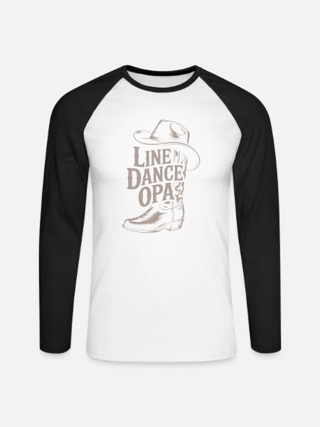 Line Dance Opas Western Boot - Unisex Baseballshirt langarm - Weiß/Schwarz
