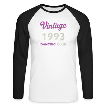 Vintage 1993 – Année de naissance rétro du Dancing Club - T-shirt baseball manches longues Homme - blanc/noir - Devant - Nik (191cm)