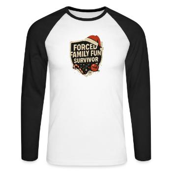 Forced Family Fun Survivor Christmas Xmas Humor - Unisex Long Sleeve Baseball T-Shirt - white/black - Front - Nik (191cm)