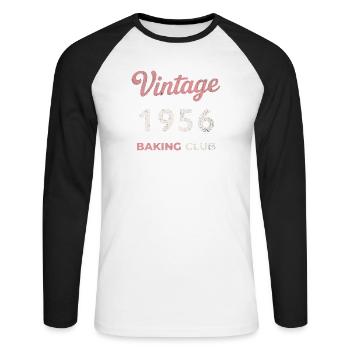 Vintage 1956 – Baking Club Retro Geburtsjahr - Unisex Baseballshirt langarm - Weiß/Schwarz - Vorne - Nik (191cm)
