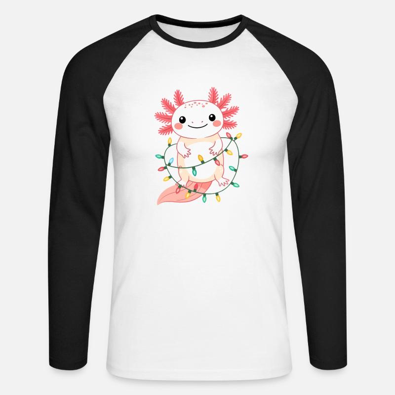 Pull de Noël Axolotl Drôle Mignon - T-shirt baseball manches longues Homme - blanc/noir