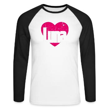 I Love Luna Pink Heart I Love Luna - Unisex Long Sleeve Baseball T-Shirt - white/black - Front - Nik (191cm)
