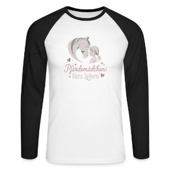 Fille cheval pour la vie Amour du cheval pour la cavalière - T-shirt baseball manches longues Homme - blanc/noir - Devant - Nik (191cm)