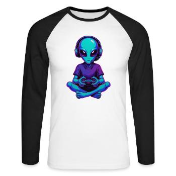 Alien Gaming Gamer Gaming Gaming Video Games Scifi - Unisex Long Sleeve Baseball T-Shirt - white/black - Front - Nik (191cm)