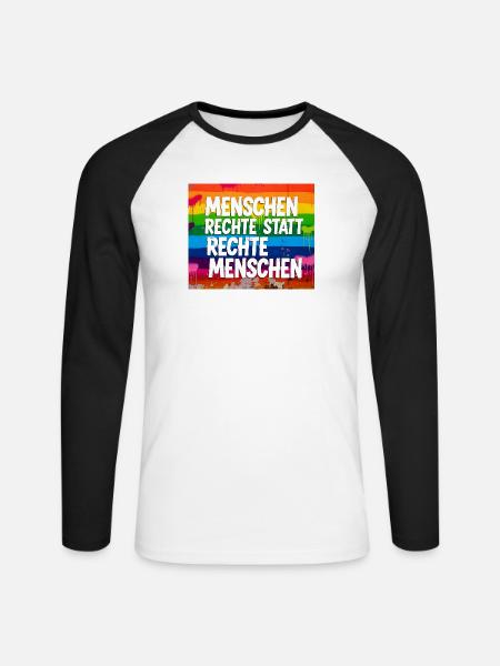 Menschenrechte statt rechte Menschen Statement - Unisex Baseballshirt langarm - Weiß/Schwarz