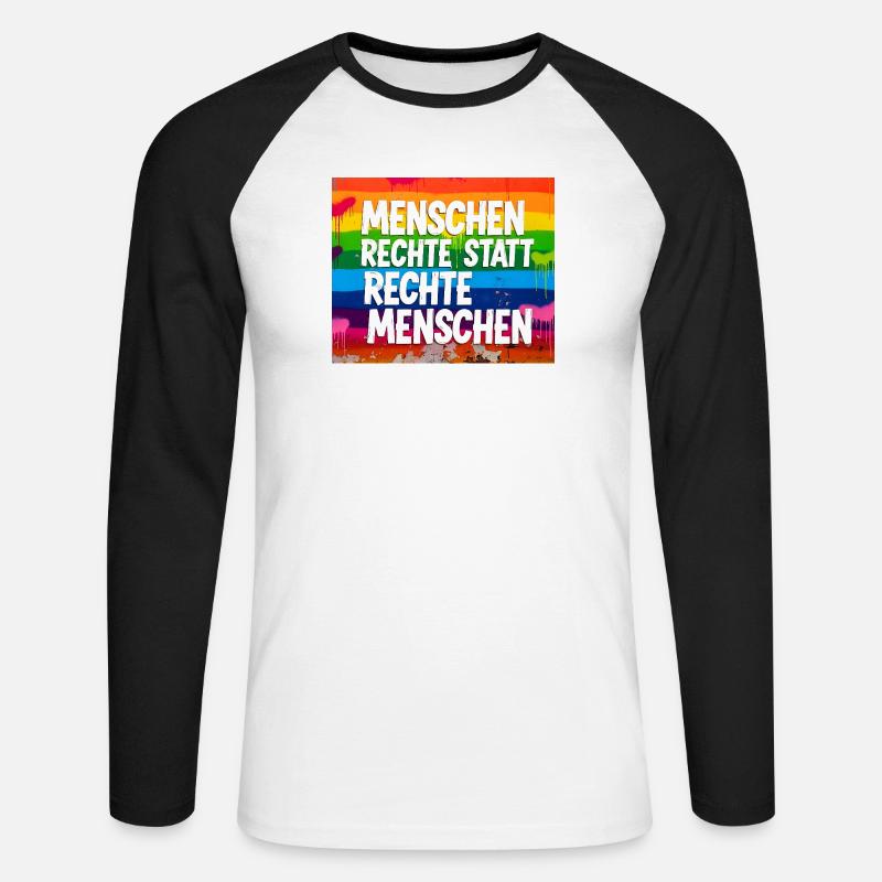 Menschenrechte statt rechte Menschen Statement - Unisex Baseballshirt langarm - Weiß/Schwarz